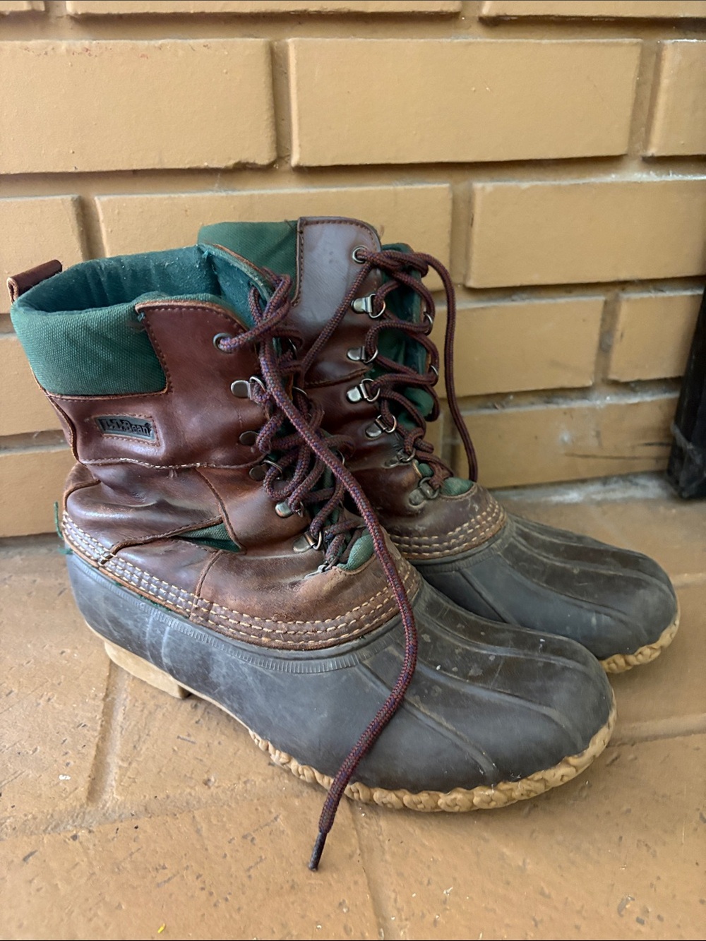 L.L. Bean Brown Leather and Green Duck Boots